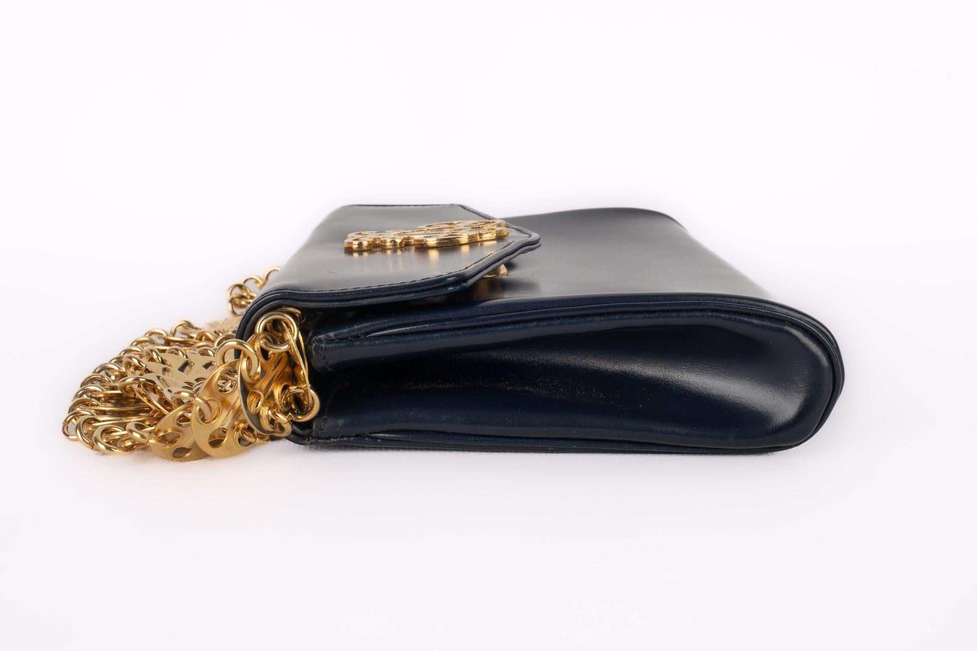 Black Paco Rabanne Navy-Blue Calfskin Handbag For Sale