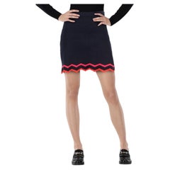 Paco Rabanne Navy Zig Zag Trim Knit Mini Skirt Size M