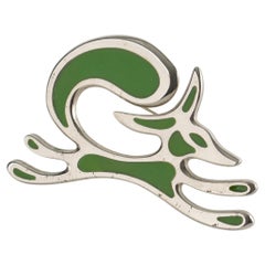 Paco Rabanne Paris Chrome and Enamel Modernist Space Age Fox Brooch