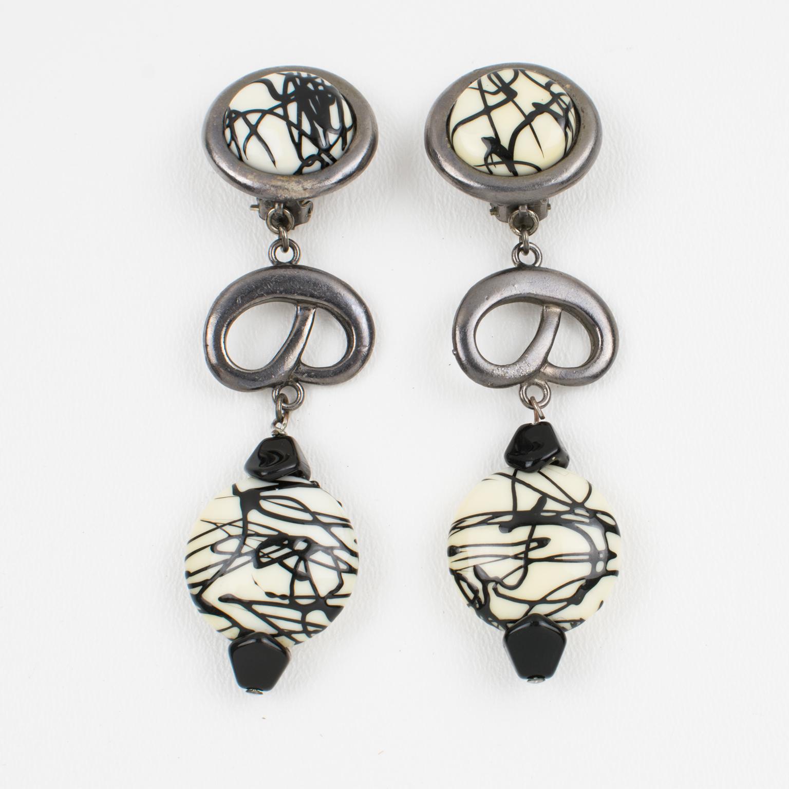 Paco Rabanne Black and White Resin and Metal Earrings For Sale 3