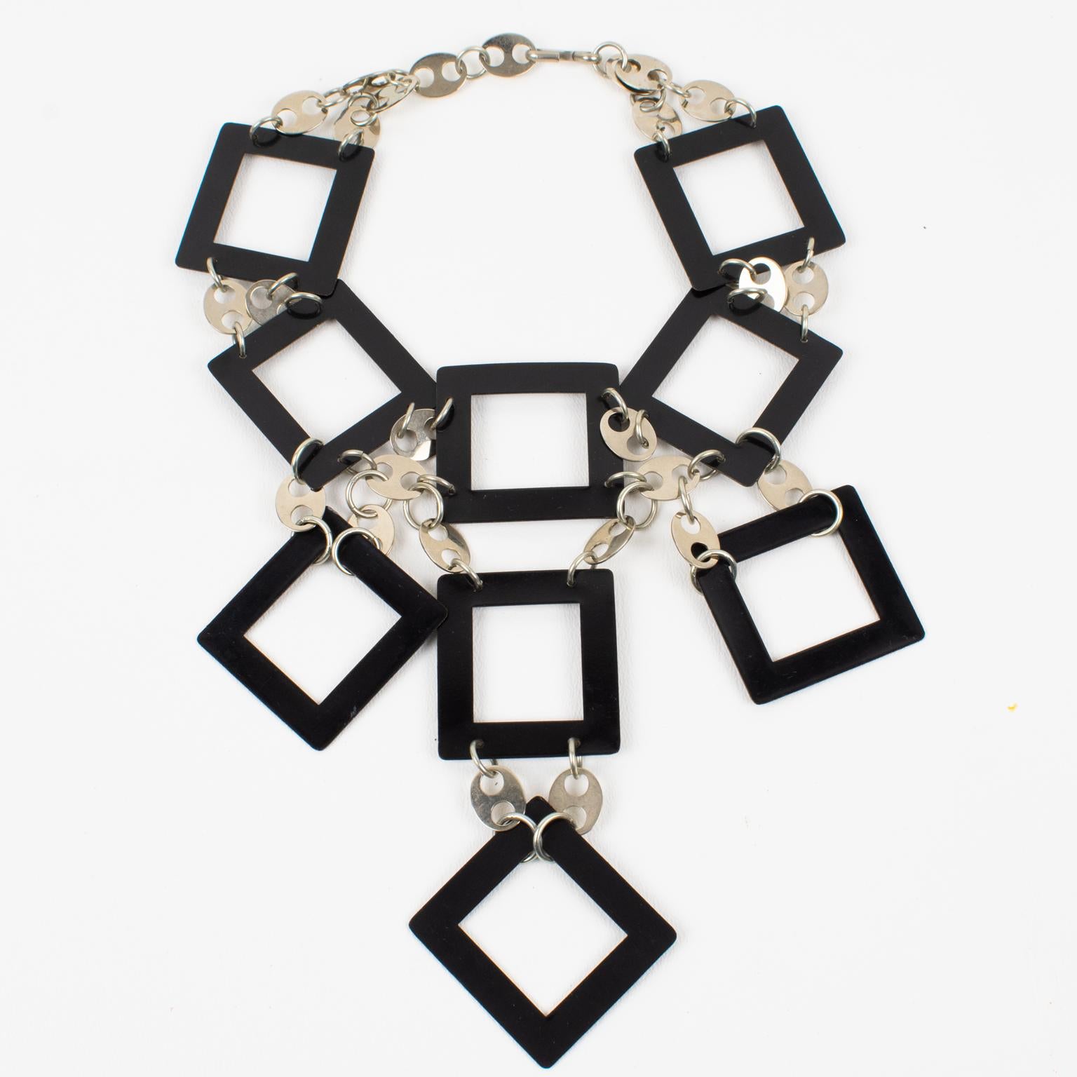 Paco Rabanne Paris Futuristic Chrome and Enamel Necklace For Sale 5