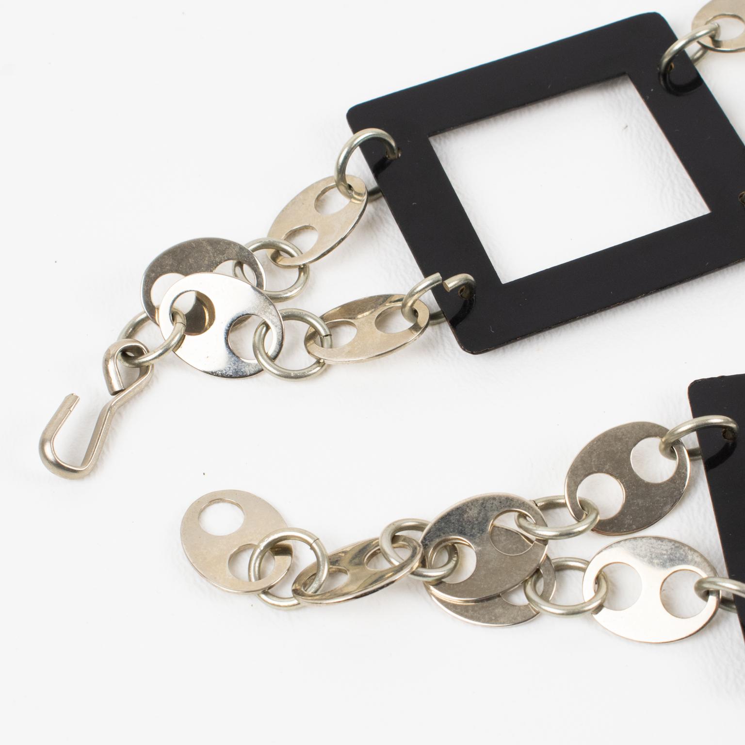 Paco Rabanne Paris Futuristic Chrome and Enamel Necklace For Sale 1