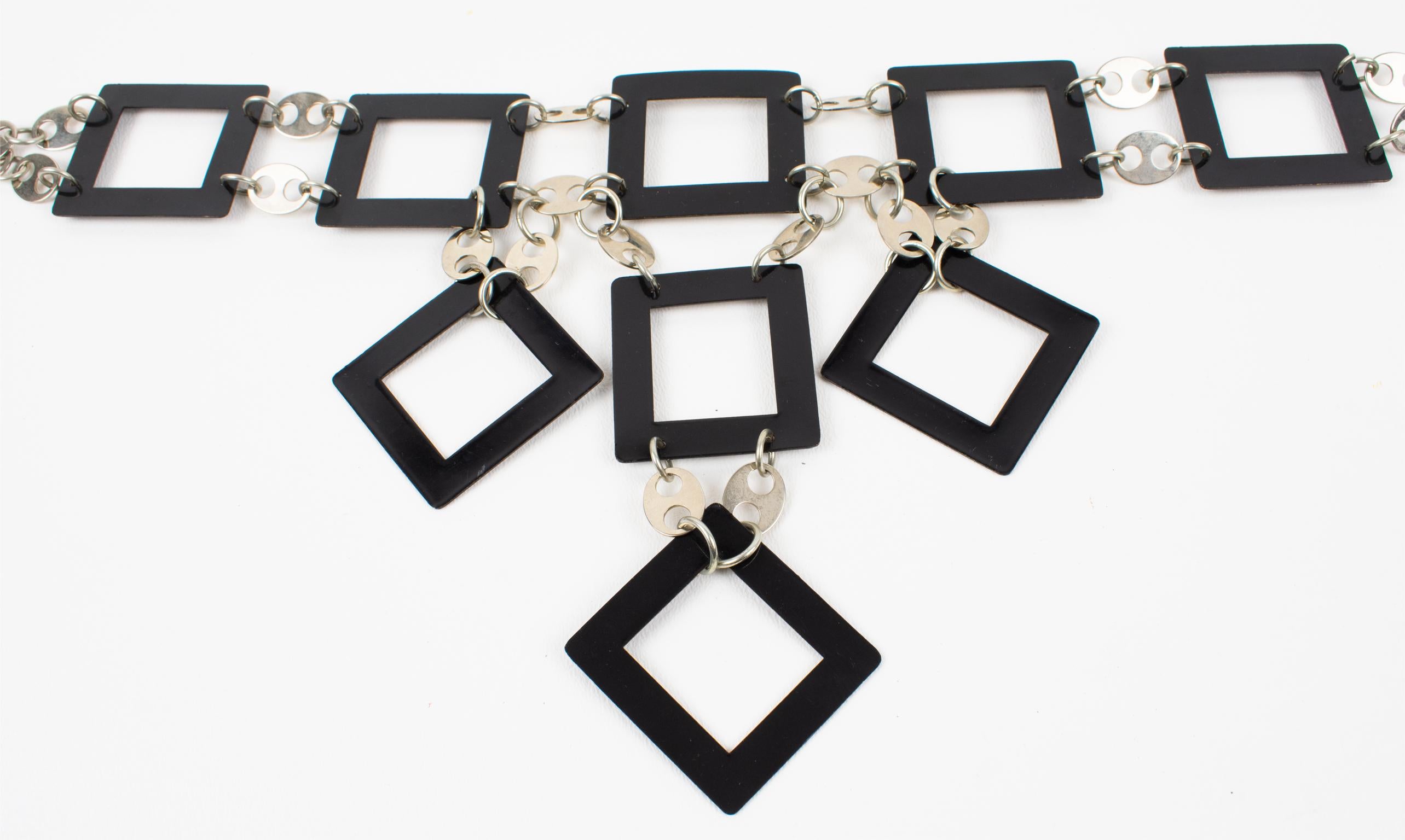 Paco Rabanne Paris Futuristic Chrome and Enamel Necklace For Sale 2