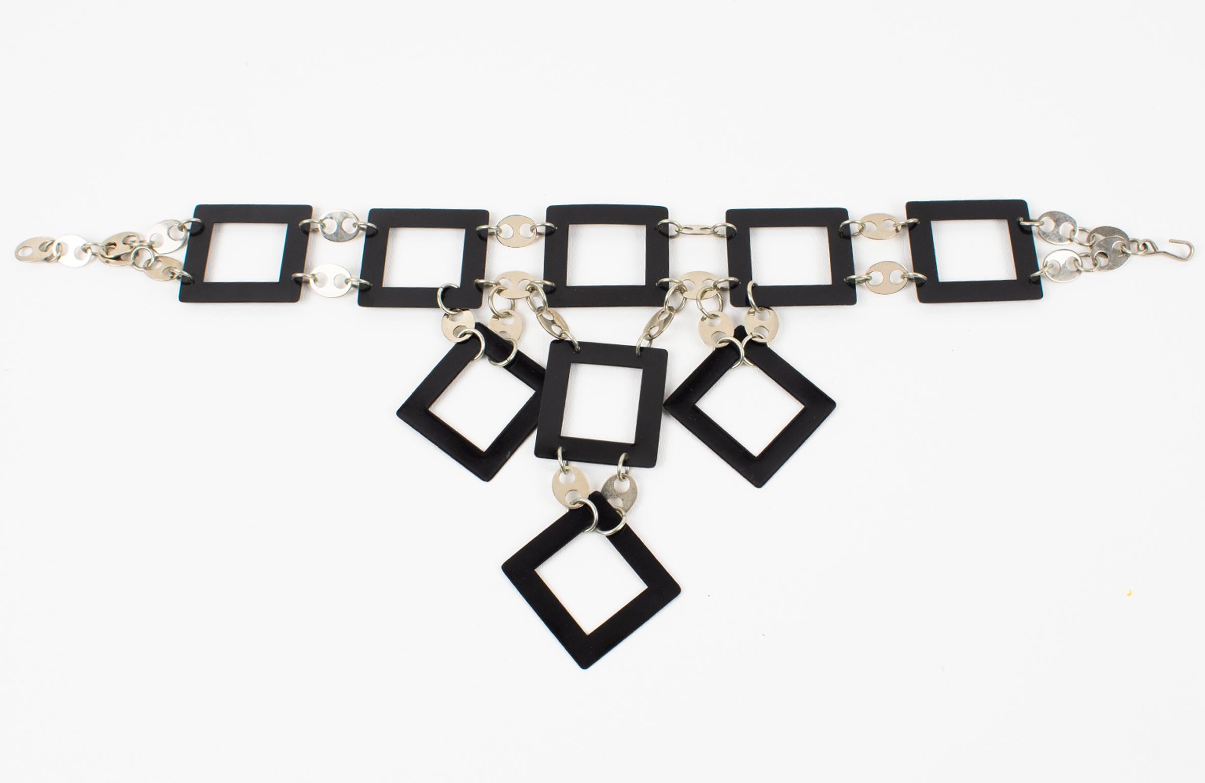 Paco Rabanne Paris Futuristic Chrome and Enamel Necklace For Sale 4