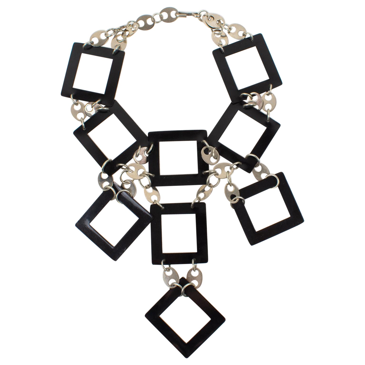 Paco Rabanne Paris Collier futuriste en chrome et émail