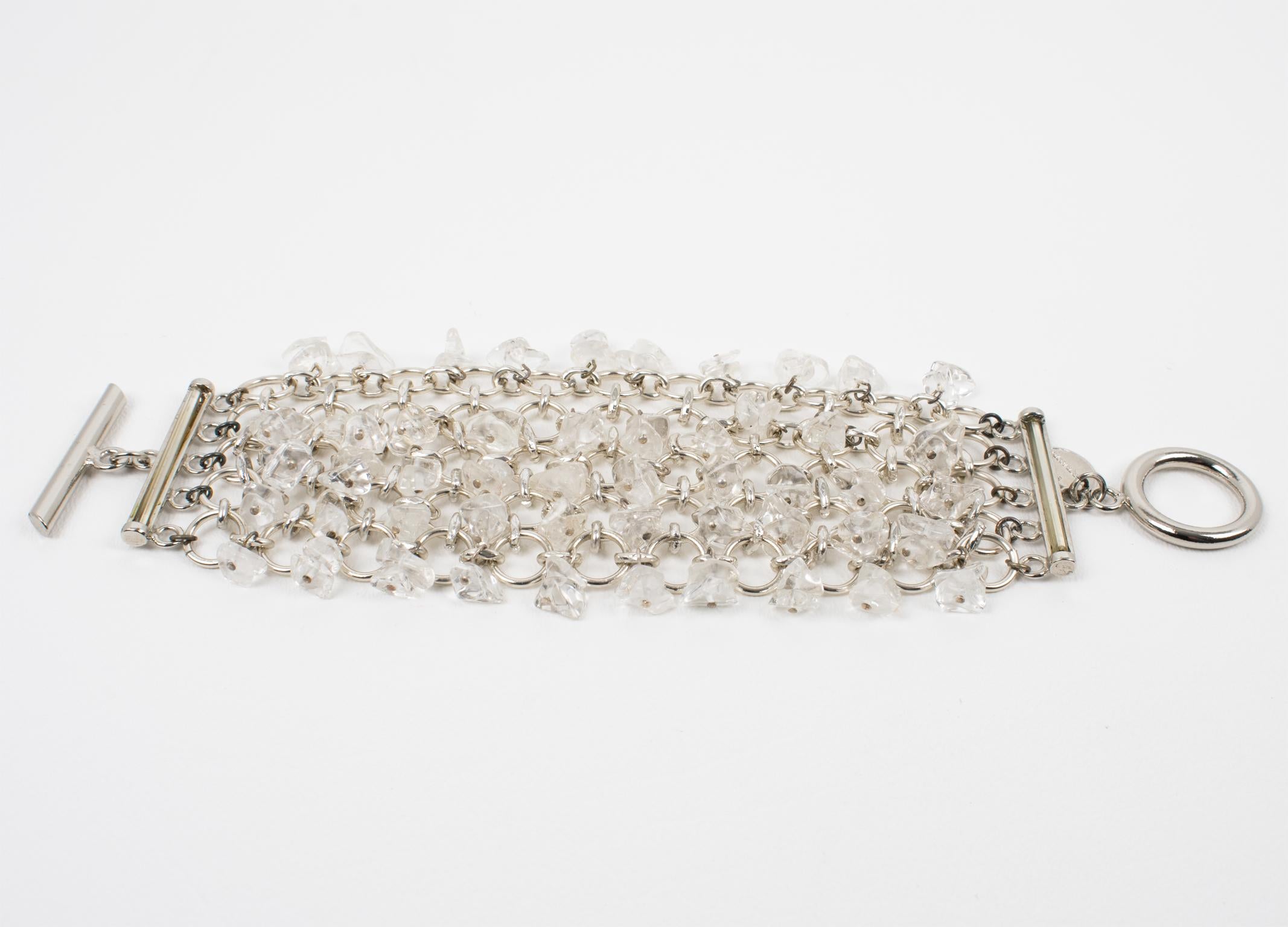 Modernist Paco Rabanne Paris Futuristic Metal Chainmail and Quartz Link Bracelet For Sale
