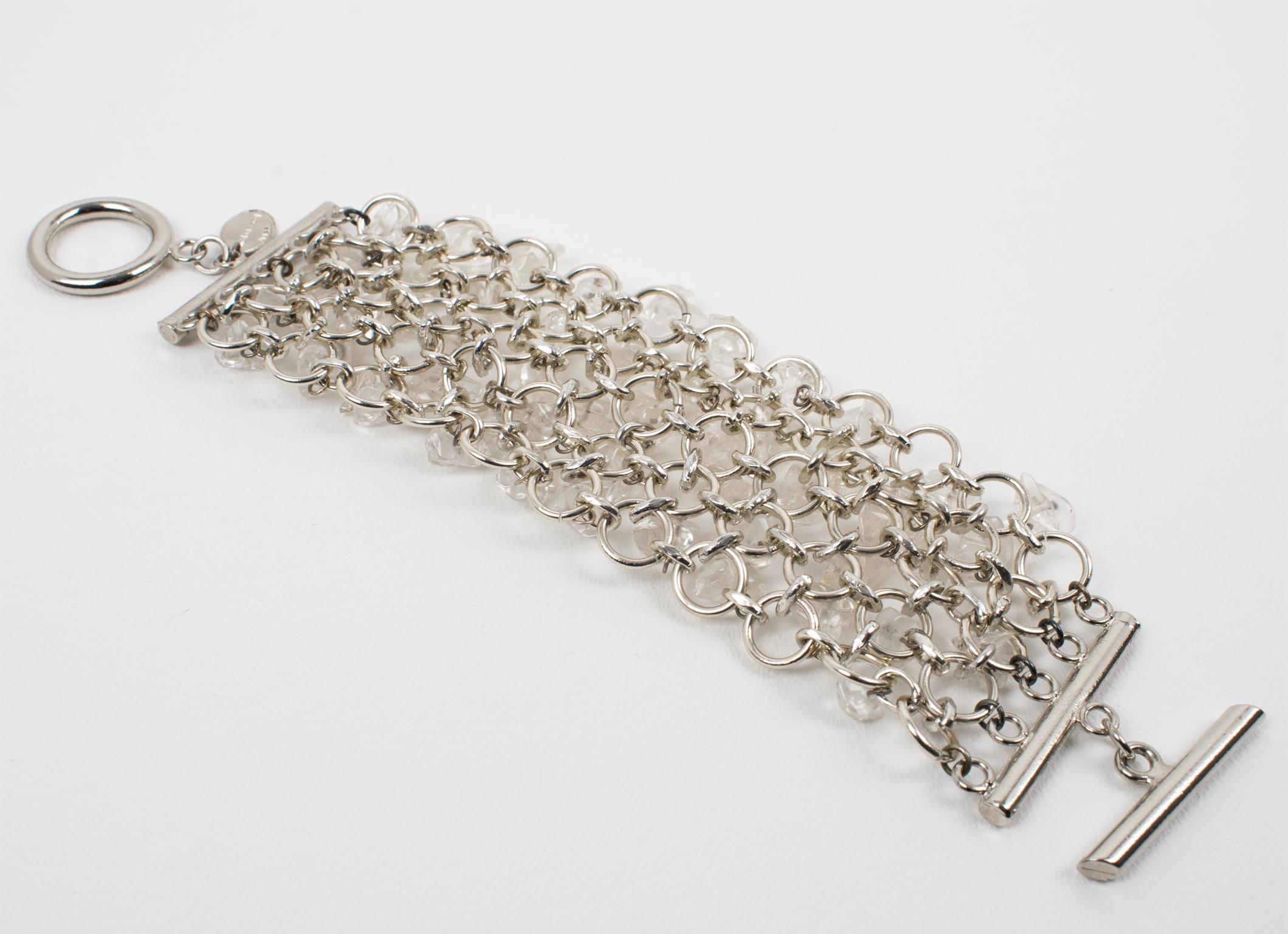 Women's or Men's Paco Rabanne Paris Futuristic Metal Chainmail and Quartz Link Bracelet For Sale