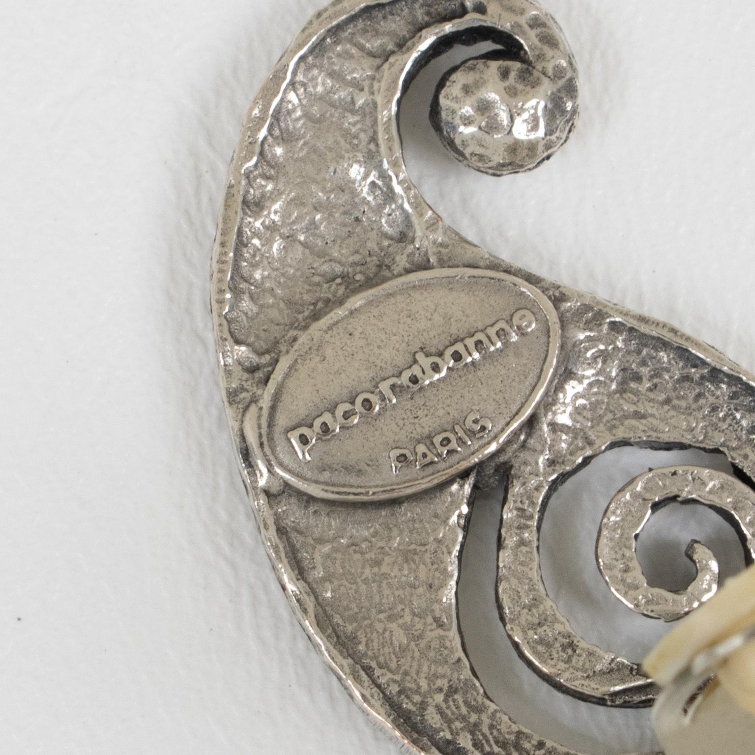 Modernist Paco Rabanne Paris Futuristic Silver Plate Clip Earrings For Sale