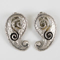 Paco Rabanne Paris Silvered Modernist Clip Earrings