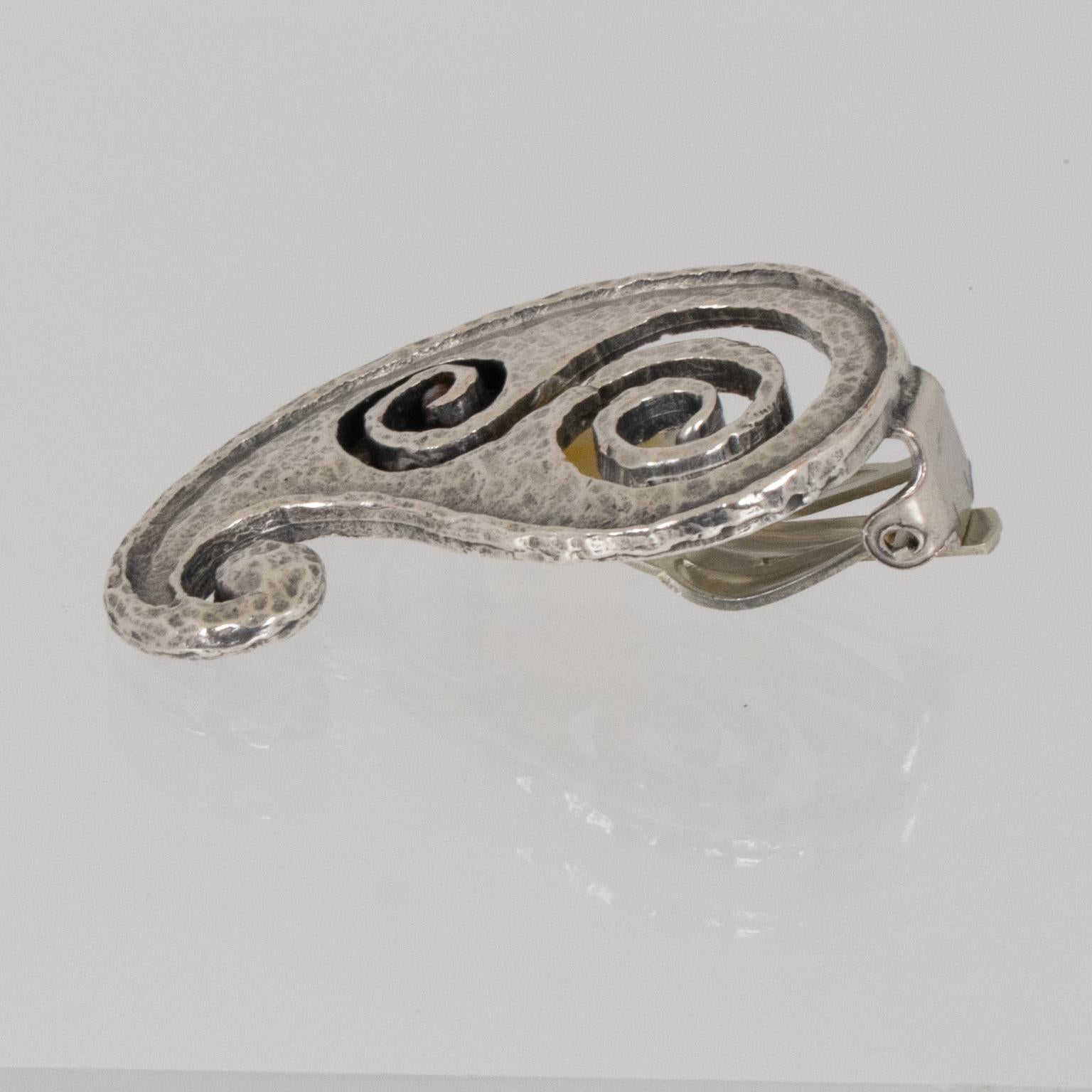 Paco Rabanne Paris Silvered Modernist Clip Earrings For Sale 4