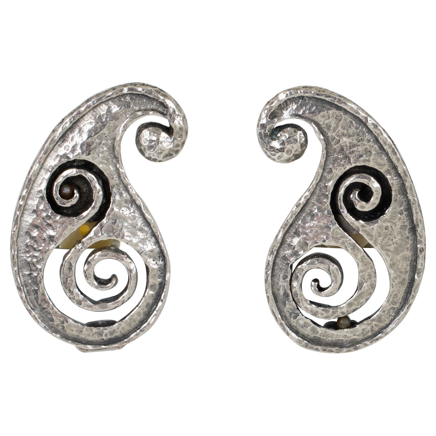 Paco Rabanne Paris Silvered Modernist Clip Earrings For Sale