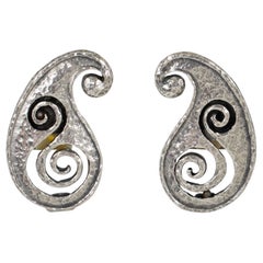 Paco Rabanne Paris Silvered Modernist Clip Earrings