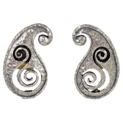 Paco Rabanne Paris Silvered Modernist Clip Earrings