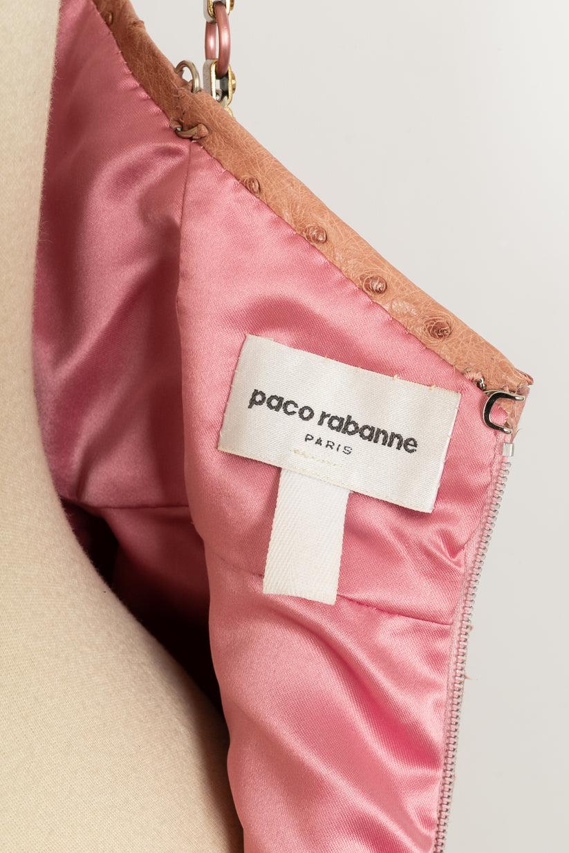 Paco Rabanne - Robe patineuse en cuir d'autruche rose en vente 3