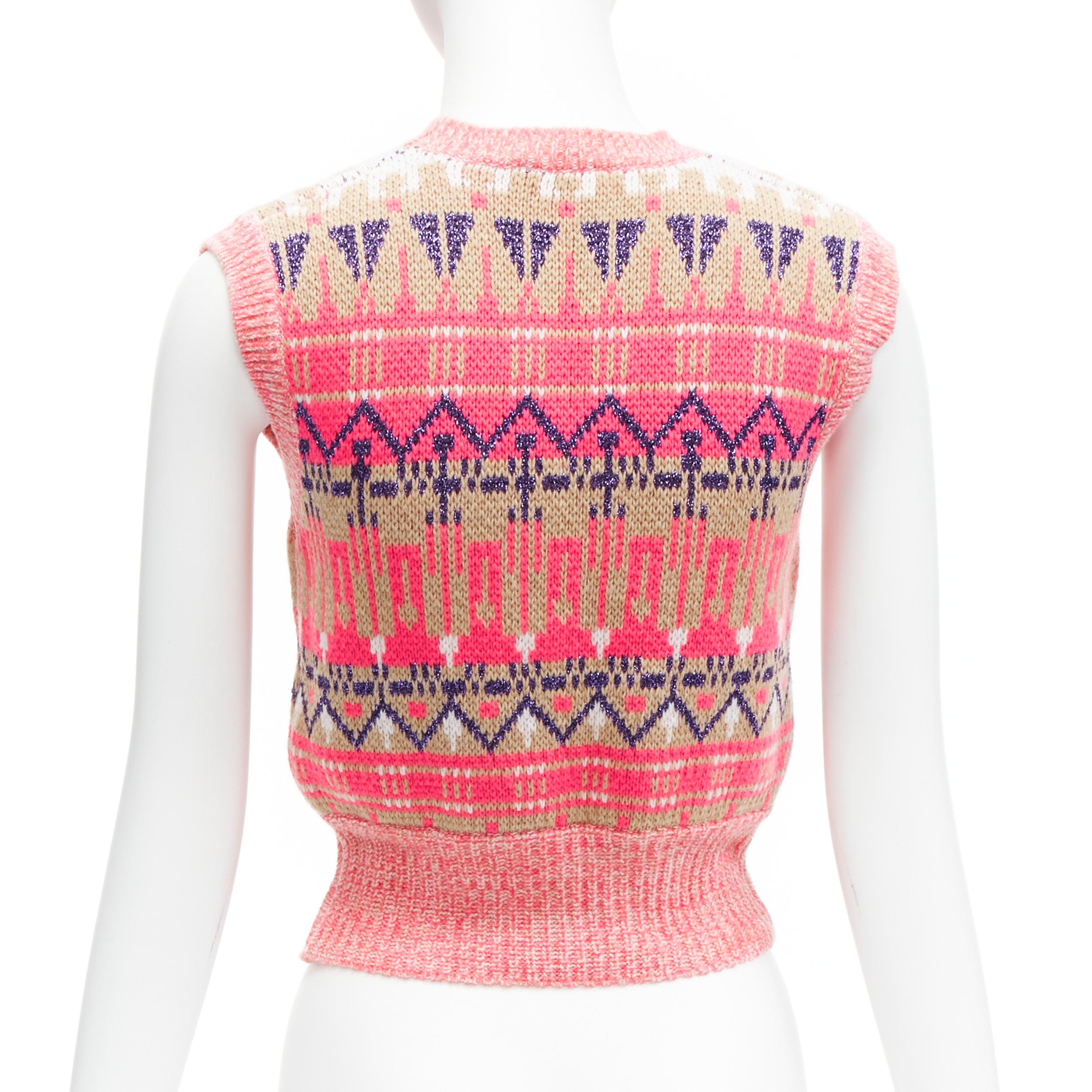 PACO RABANNE pink purple lurex virgin wool graphic knit vest XS For Sale 1