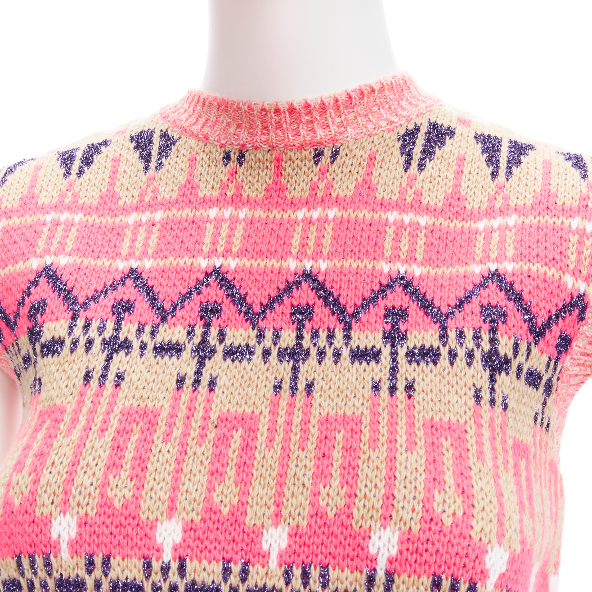 PACO RABANNE pink purple lurex virgin wool graphic knit vest XS For Sale 2
