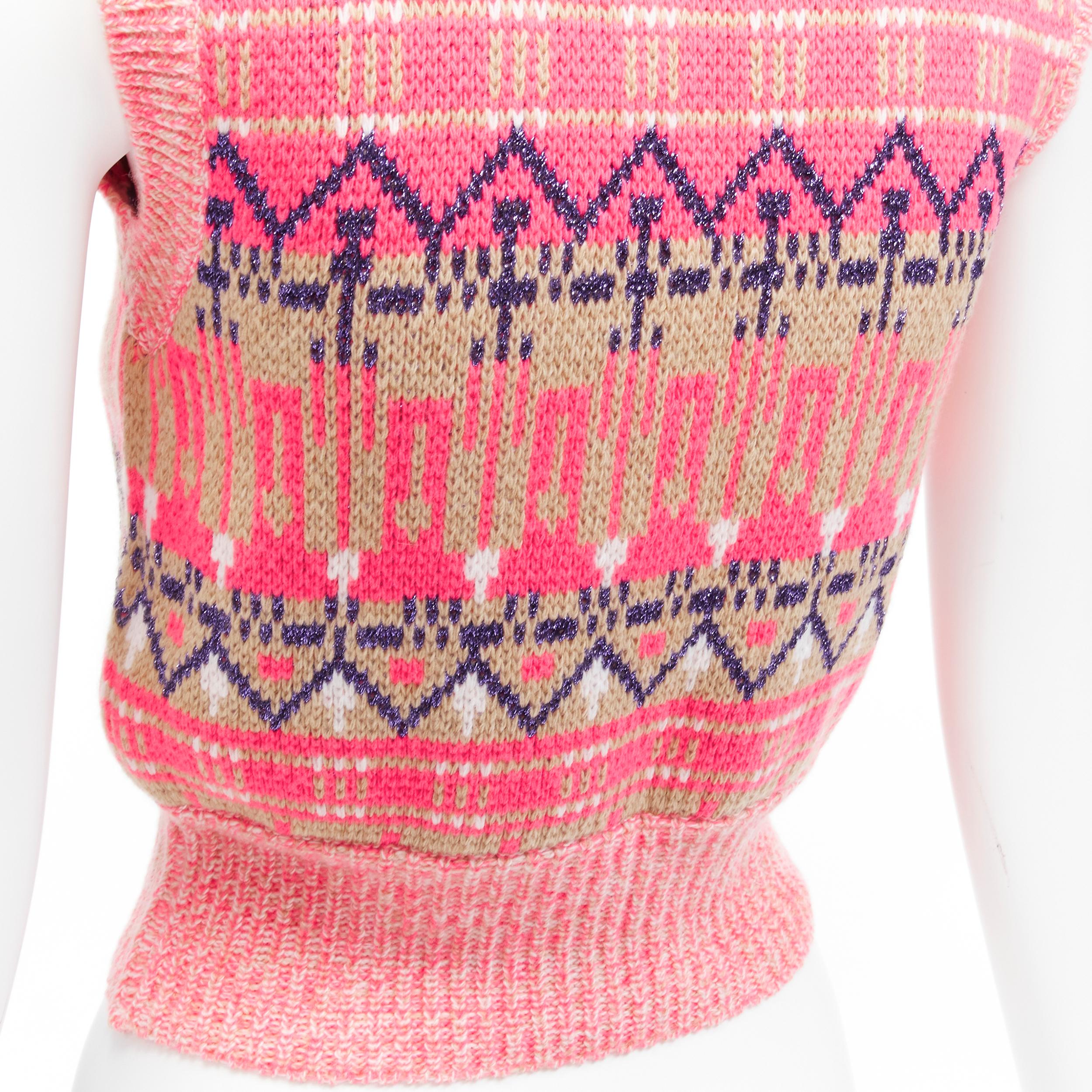 PACO RABANNE pink purple lurex virgin wool graphic knit vest XS For Sale 3