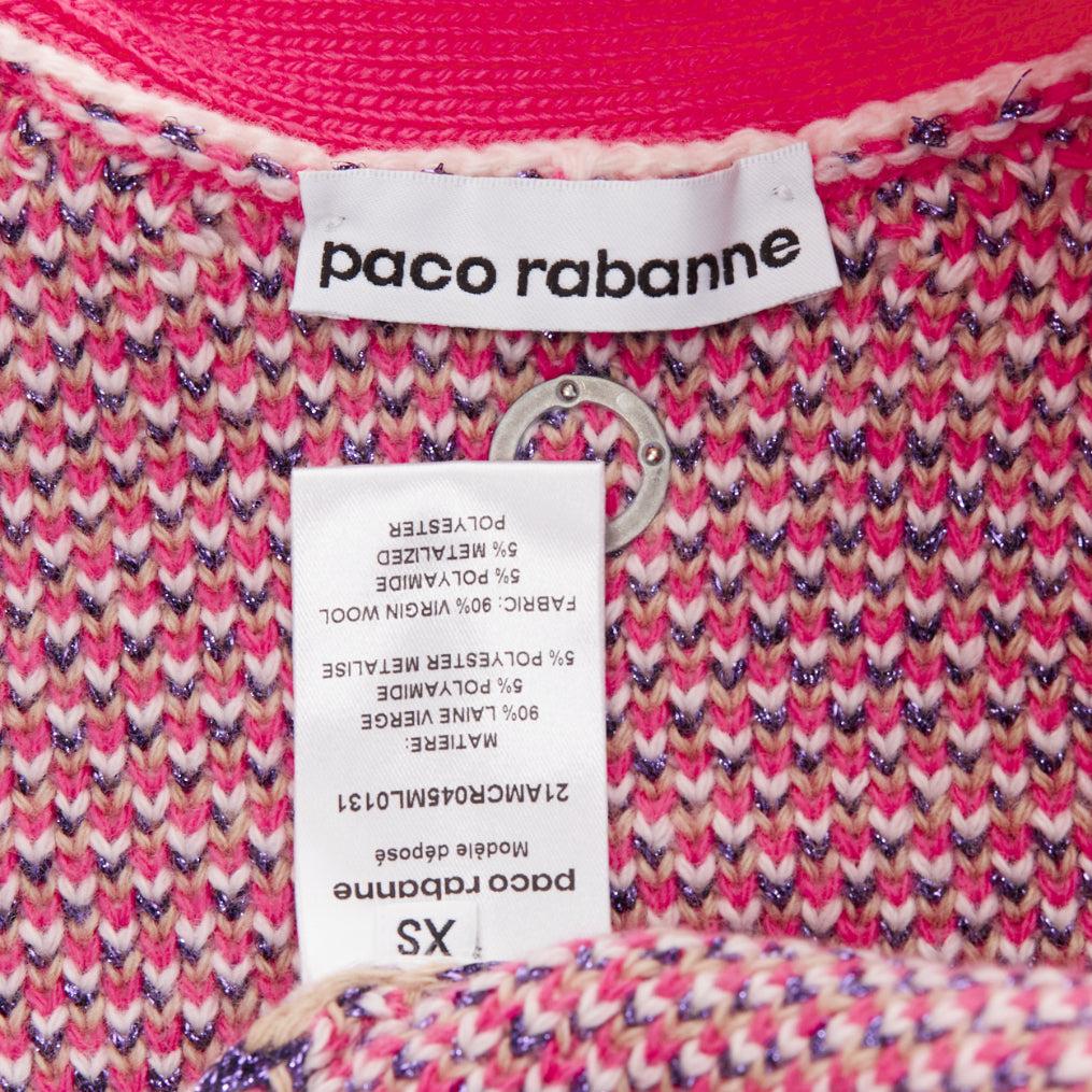 PACO RABANNE pink wool blend metallic fairisle pearl button cropped cardigan XS For Sale 5