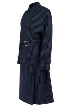 Paco Rabanne Resort 2019 Pinstripe Navy Blue Wool Trench Coat