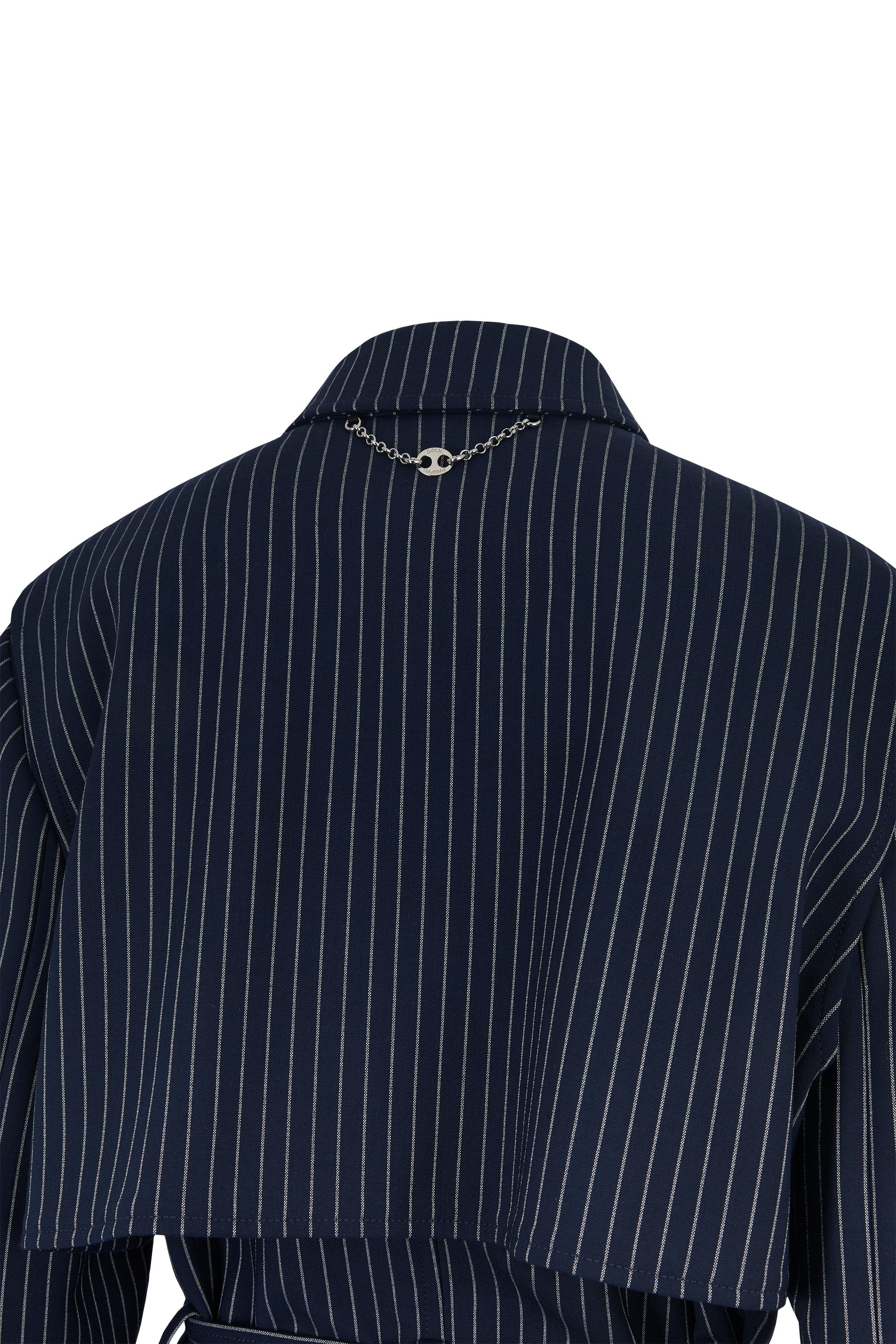 Femenino o masculino Gabardina de lana azul marino a rayas Paco Rabanne Resort 2019 en venta