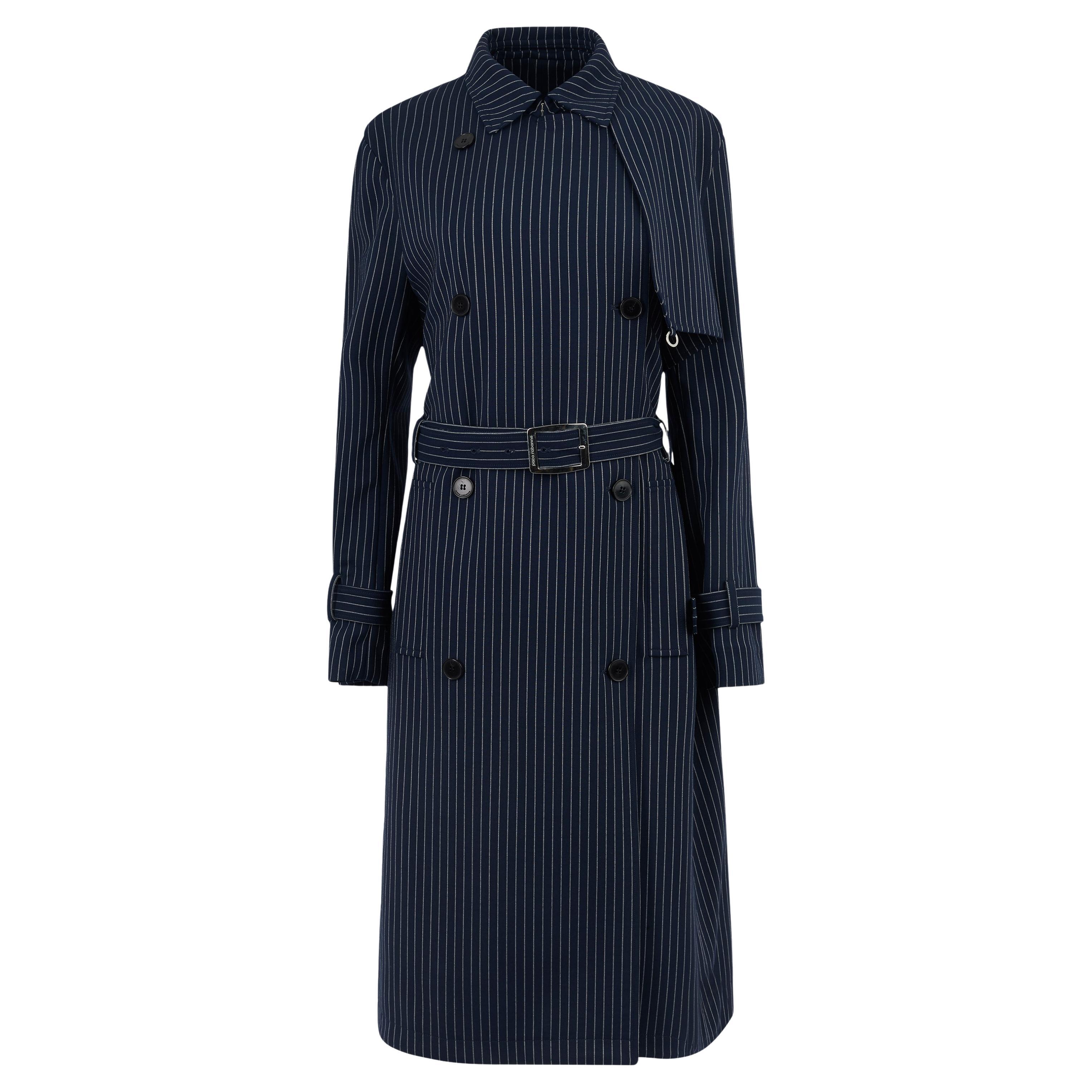 Paco Rabanne Resort 2019 Trench gessato in lana blu navy