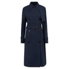 Paco Rabanne Resort 2019 Pinstripe Navy Blue Wool Trench Coat