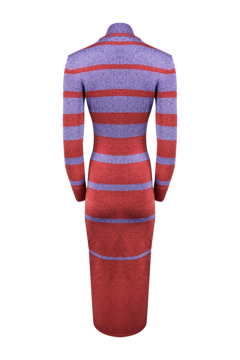 Paco Rabanne Resort '23 Metallic Striped Knit Dress For Sale at 1stDibs