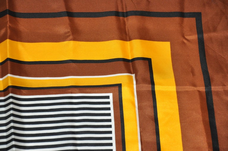 Paco Rabanne Rich Shades of Browns and Yellow Striped Center Silk Scarf For Sale 3