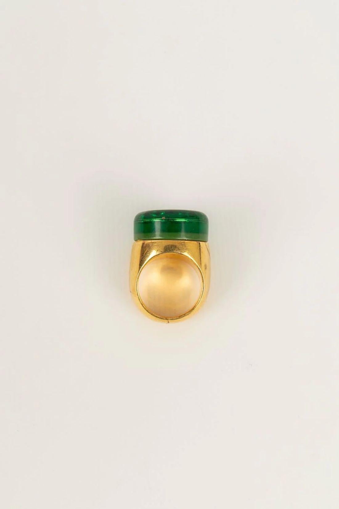 Women's Paco Rabanne Ring in Gold Metal and Green Resin For Sale