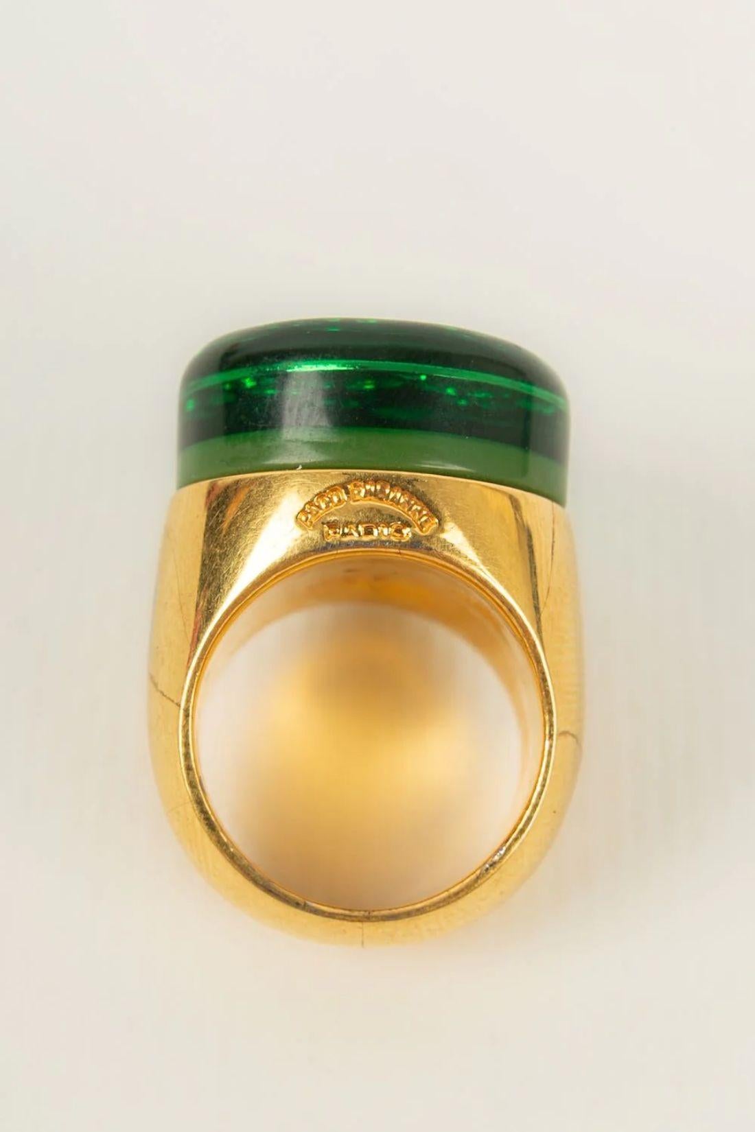 Paco Rabanne Ring in Gold Metal and Green Resin For Sale 2