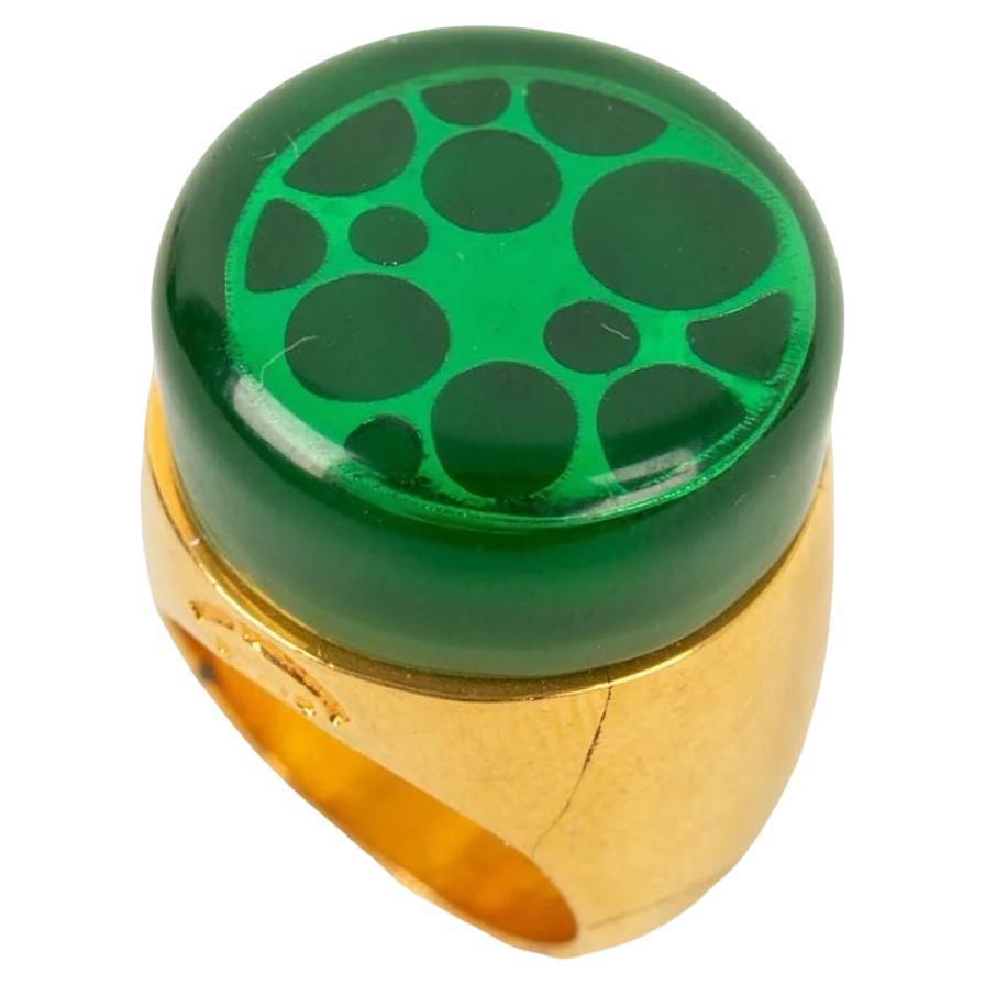 Paco Rabanne Ring in Gold Metal and Green Resin For Sale