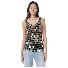 Paco Rabanne Sequin Disc V Neck Chainlink Top Size M