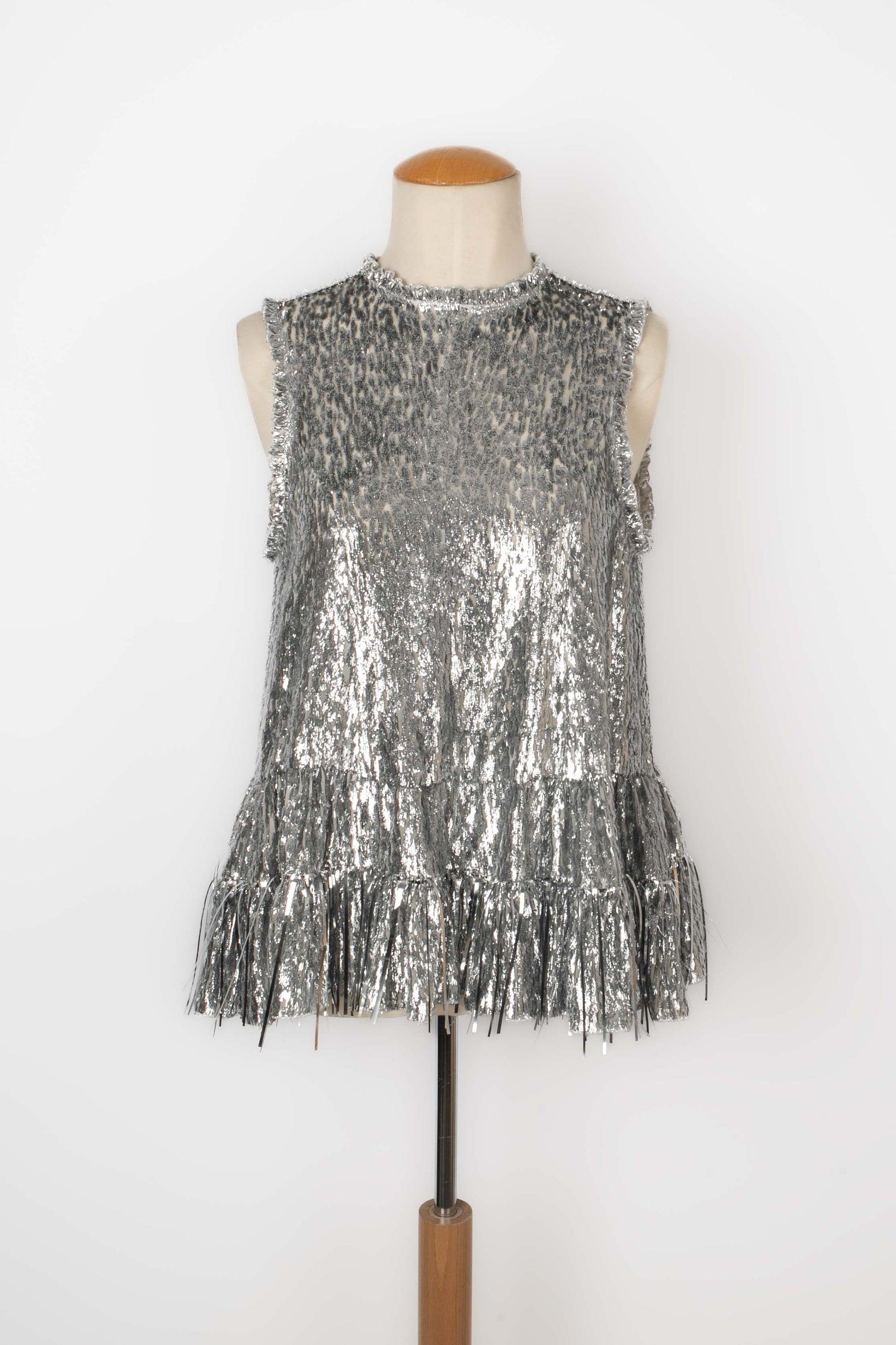 Women's Paco Rabanne Set Composed of a Long Sleeveless Top and a Long Silvery Skirt For Sale