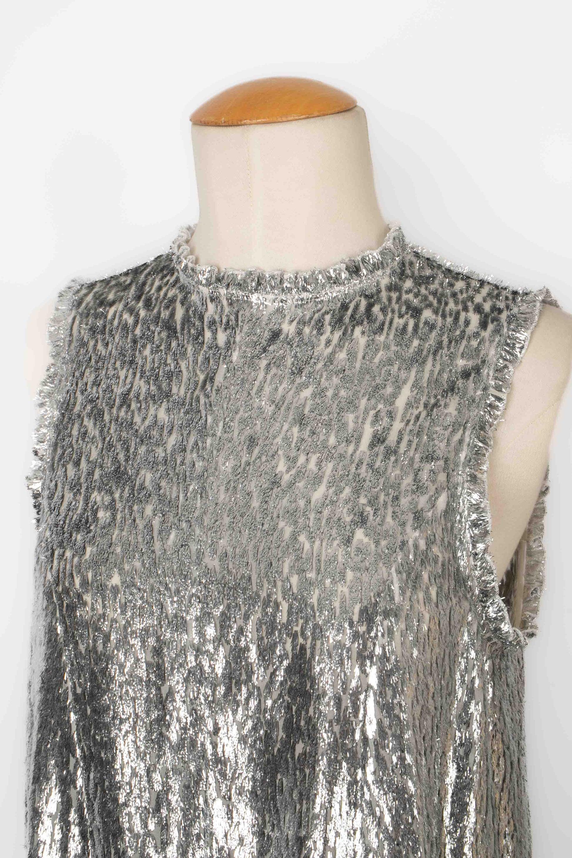 Paco Rabanne Set Composed of a Long Sleeveless Top and a Long Silvery Skirt For Sale 1