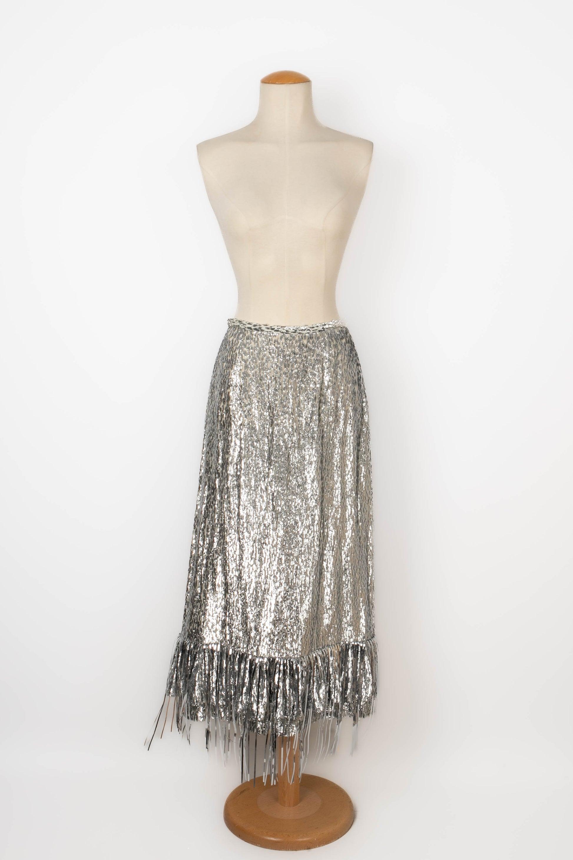 Paco Rabanne Set Composed of a Long Sleeveless Top and a Long Silvery Skirt For Sale 3