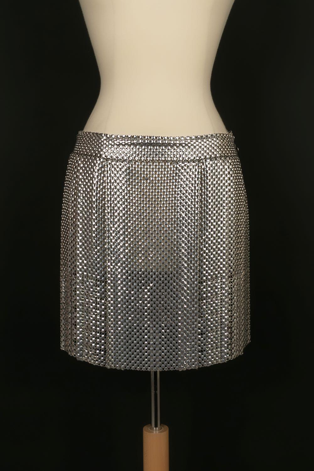 Paco Rabanne Set Composed Top and Skirt in Silver Metallic Mesh For Sale 5