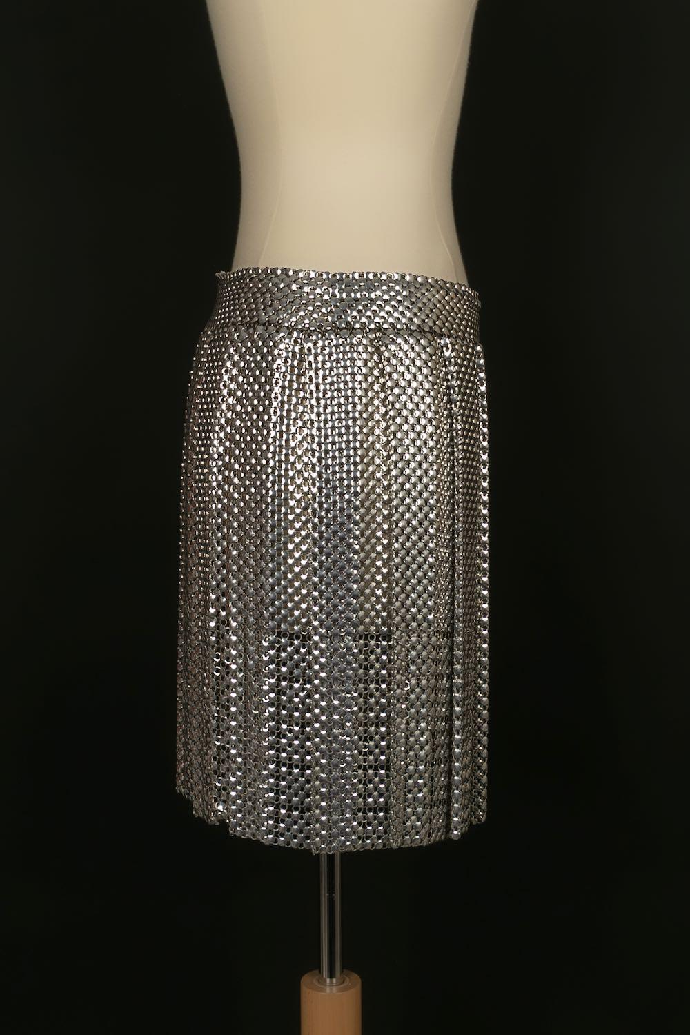 Paco Rabanne Set Composed Top and Skirt in Silver Metallic Mesh For Sale 6