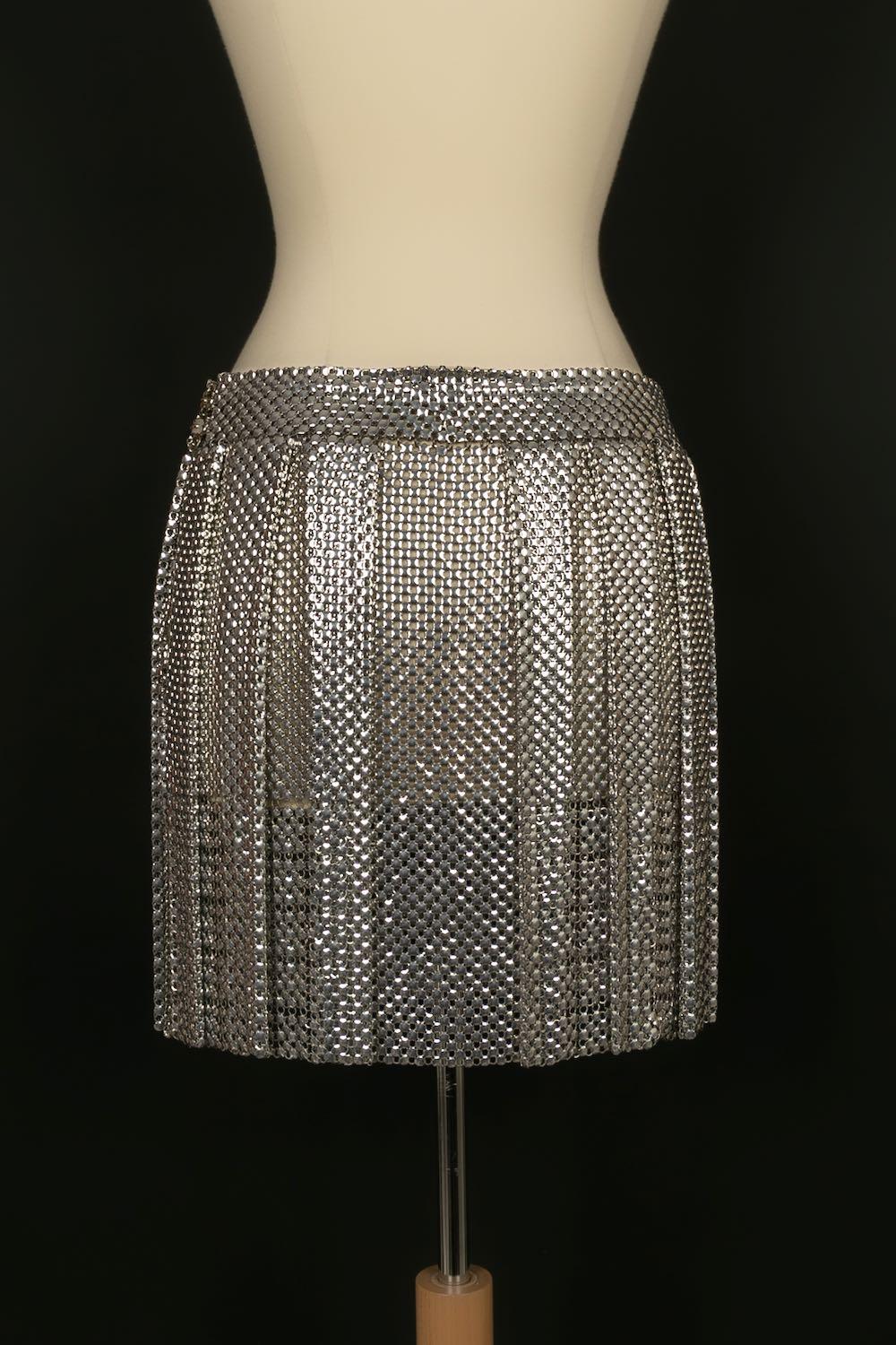 Paco Rabanne Set Composed Top and Skirt in Silver Metallic Mesh For Sale 7