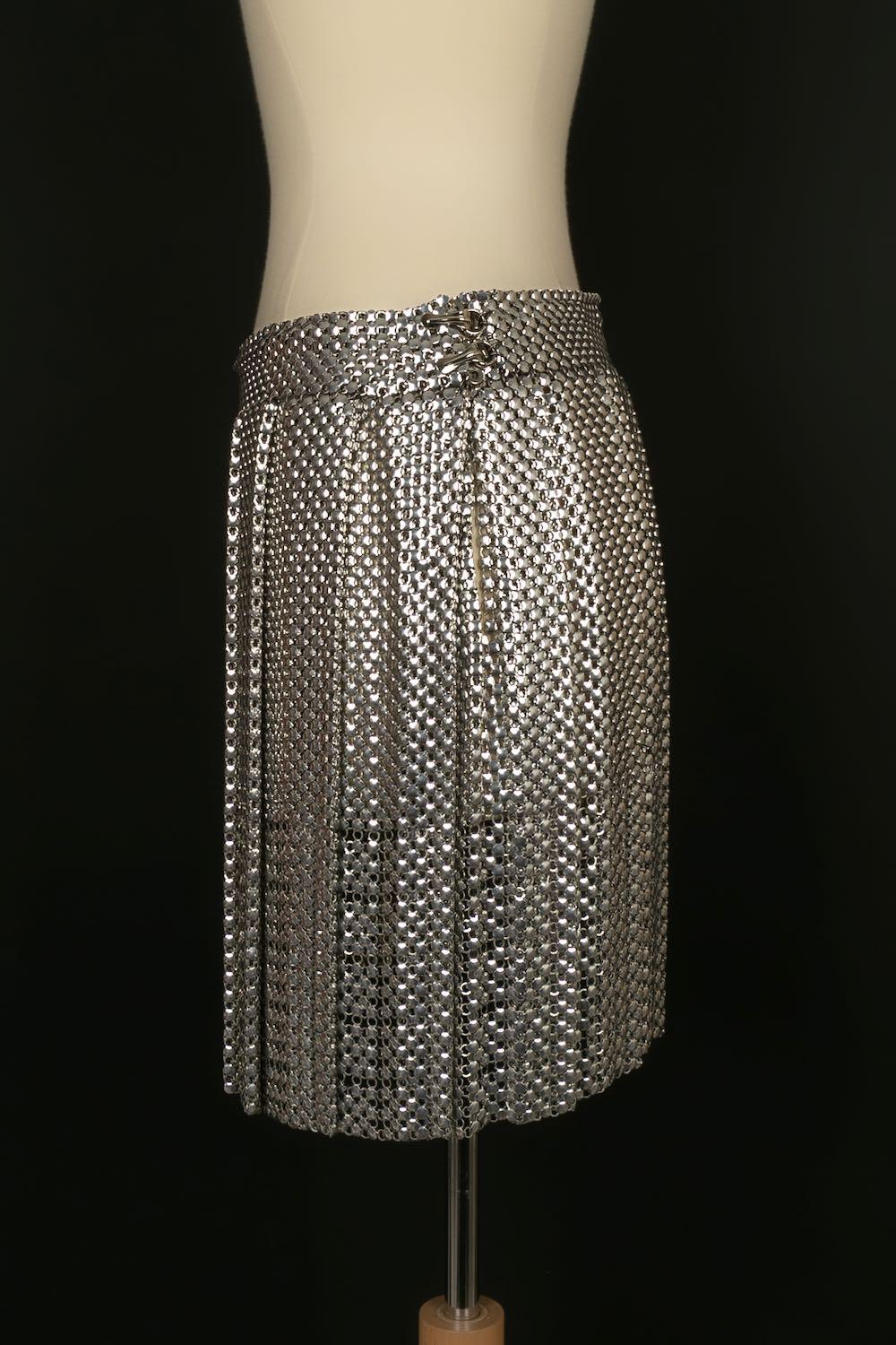 Paco Rabanne Set Composed Top and Skirt in Silver Metallic Mesh For Sale 8
