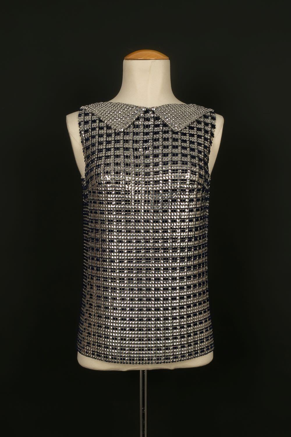 Black Paco Rabanne Set Composed Top and Skirt in Silver Metallic Mesh For Sale