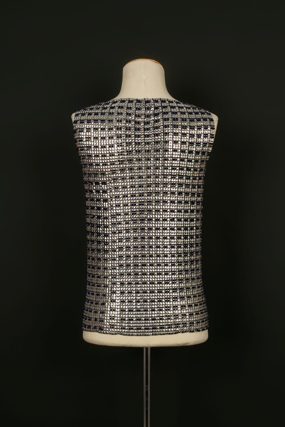 Women's Paco Rabanne Set Composed Top and Skirt in Silver Metallic Mesh For Sale