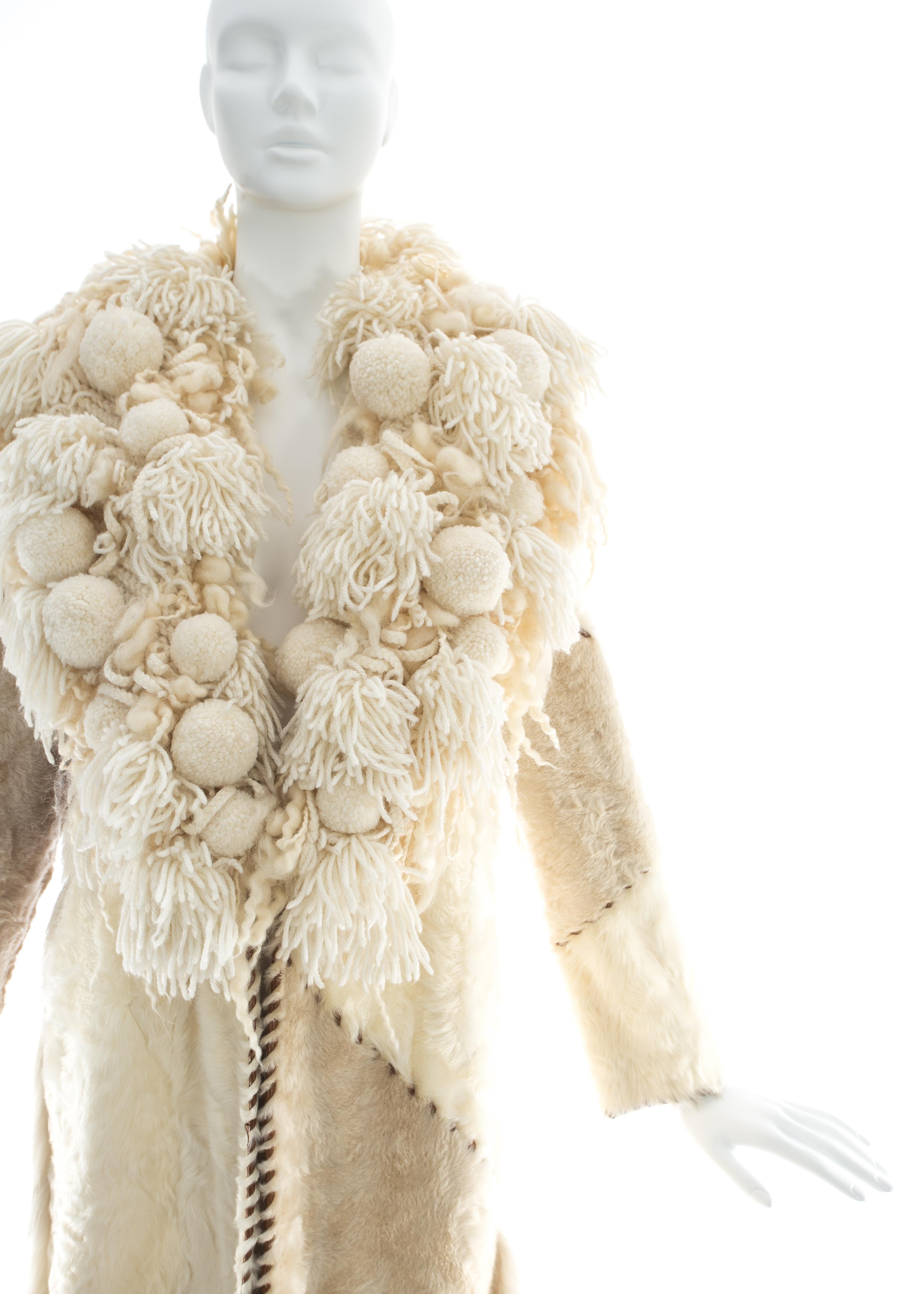 Beige Paco Rabanne sheepskin, goat and pony hair patchwork coat, fw 2002  For Sale