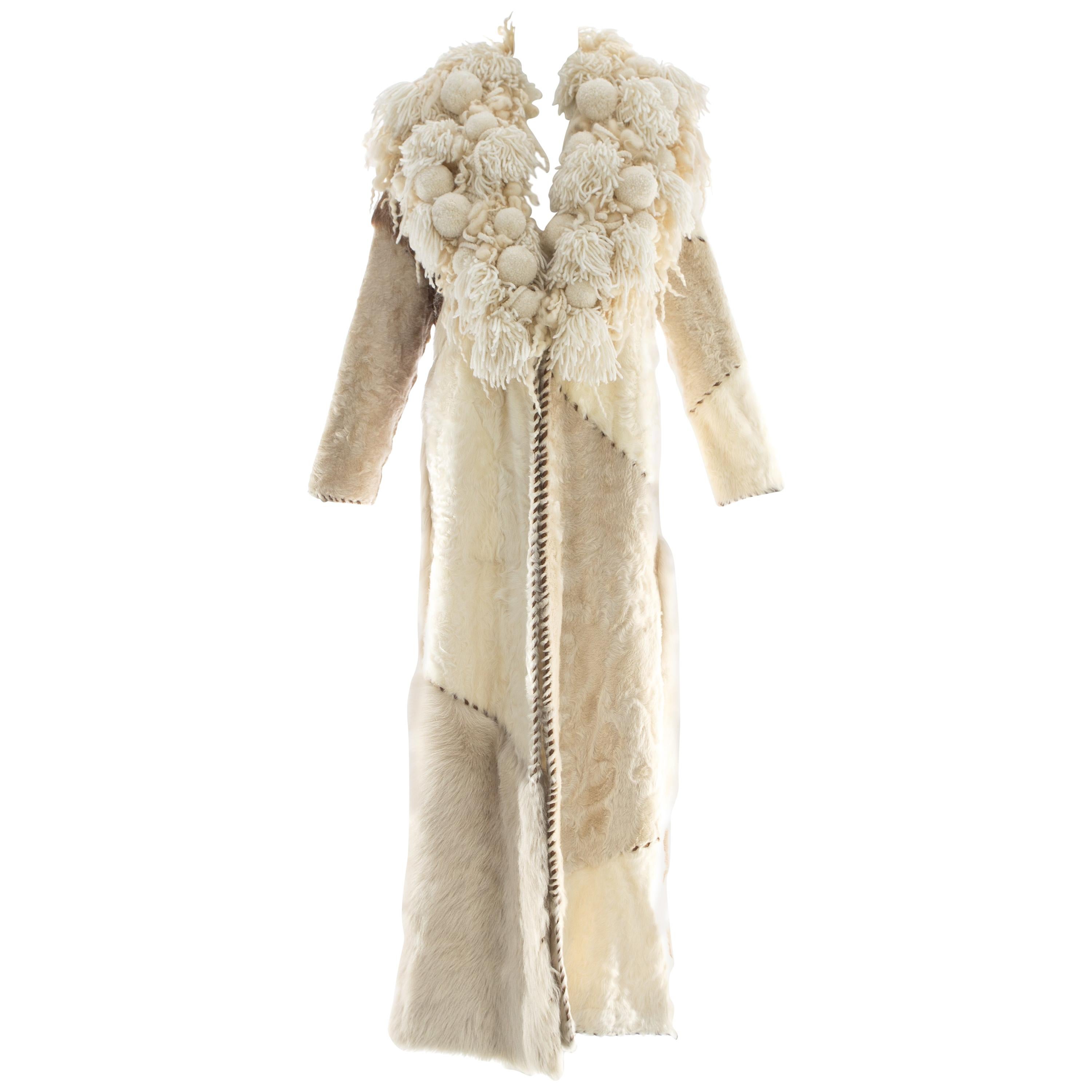 Paco Rabanne sheepskin, goat and pony hair patchwork coat, fw 2002  For Sale