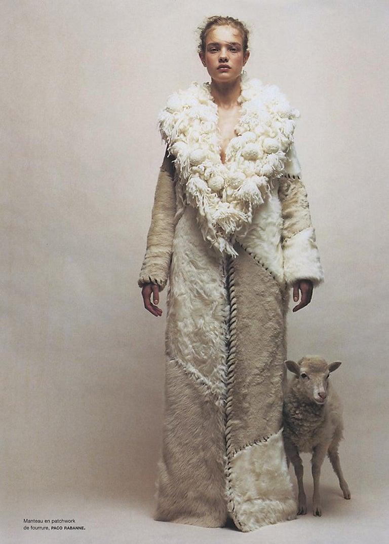 Beige Paco Rabanne sheepskin, goat and pony hair patchwork coat, fw 2002