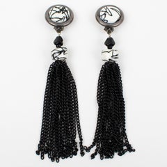 Paco Rabanne Futuristic Gunmetal and Black and White Resin Dangle Clip Earrings