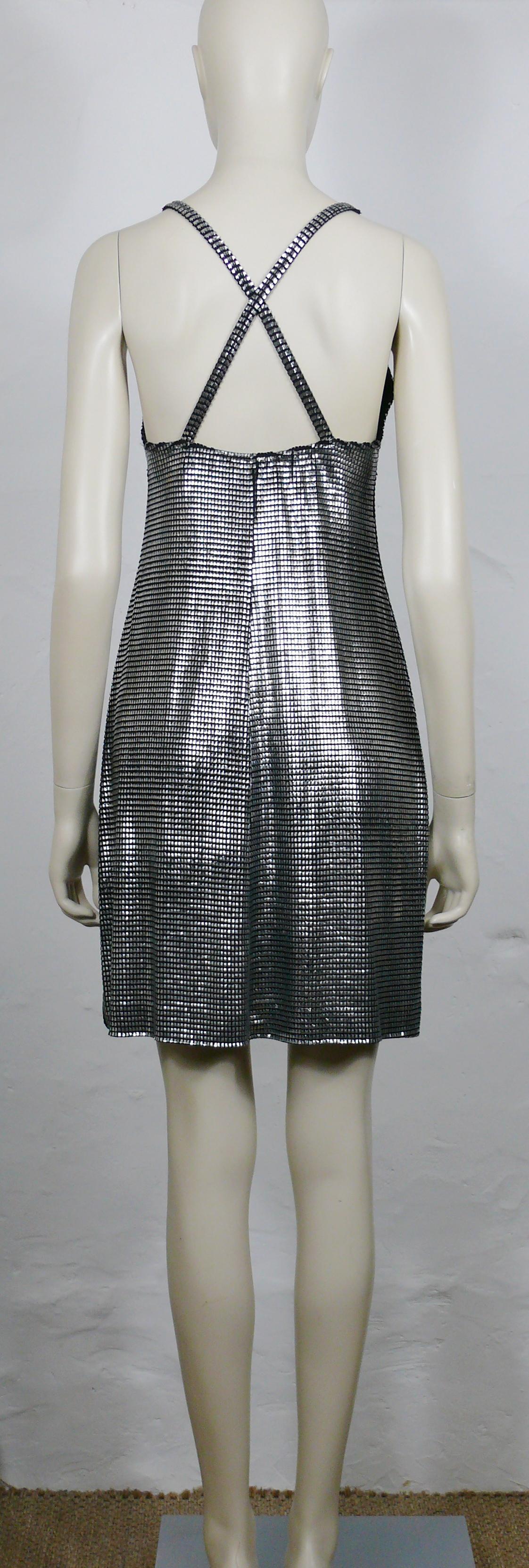 PACO RABANNE Silver Foil Grid Dress For Sale 6