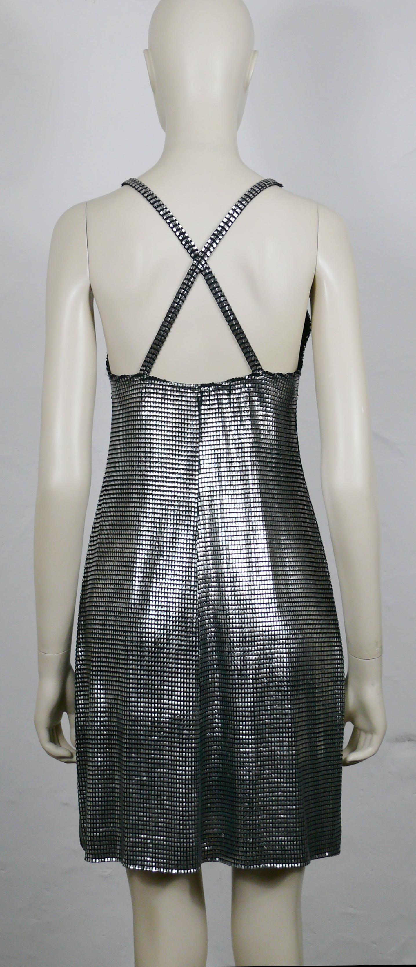 PACO RABANNE Silver Foil Grid Dress For Sale 7