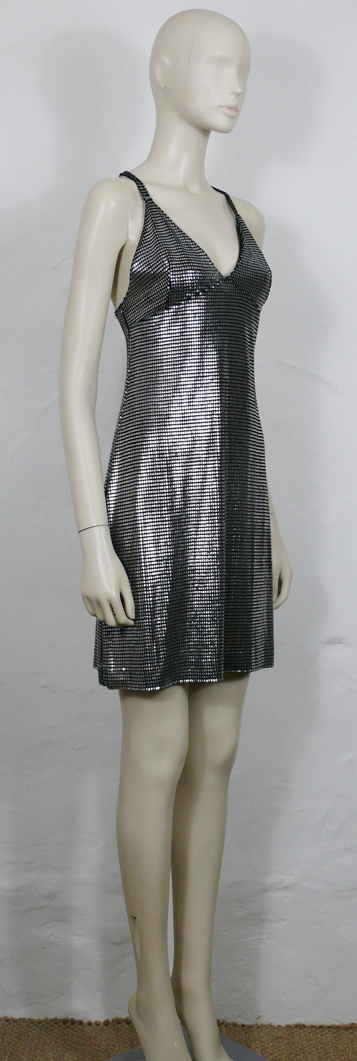PACO RABANNE Silver Foil Grid Dress In Good Condition For Sale In Nice, FR