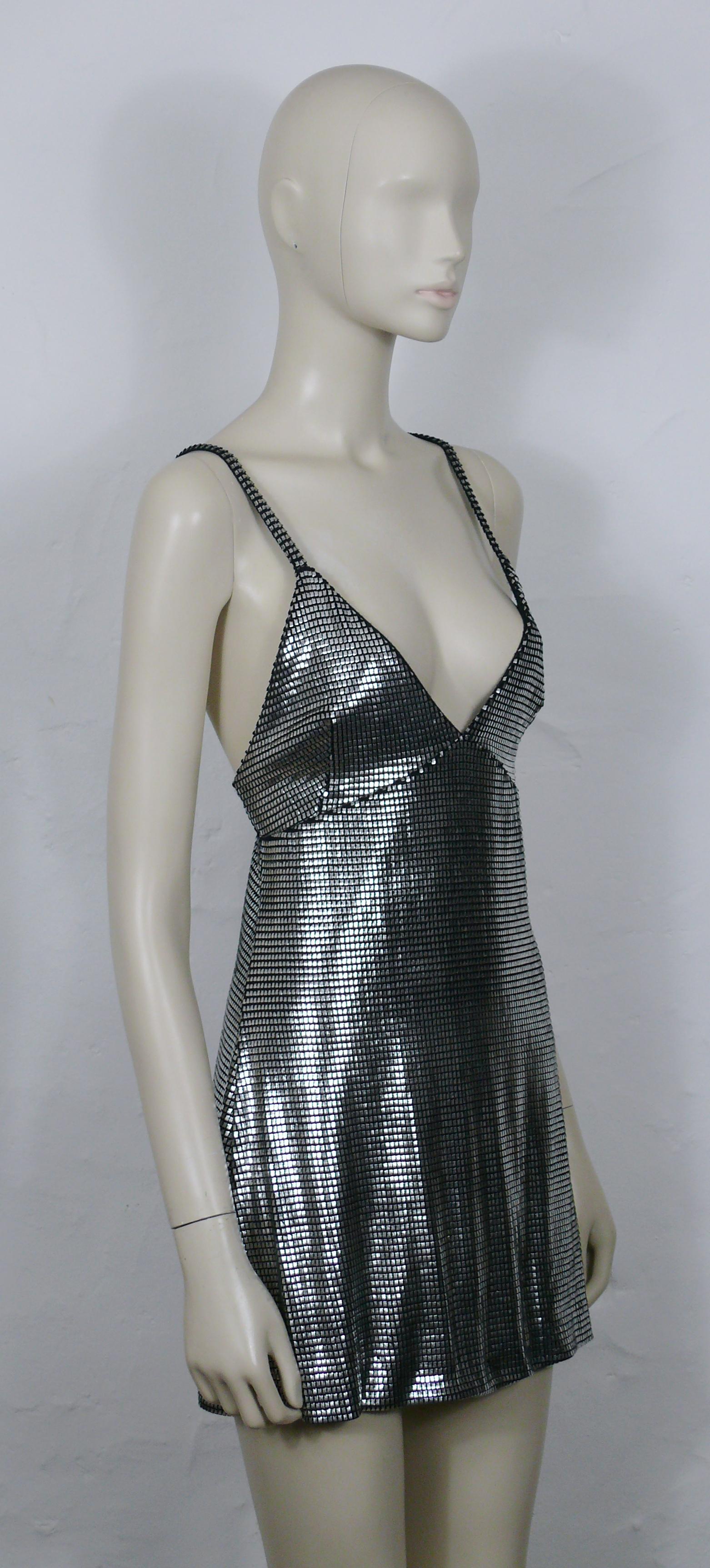 PACO RABANNE Silver Foil Grid Dress In Good Condition In Nice, FR