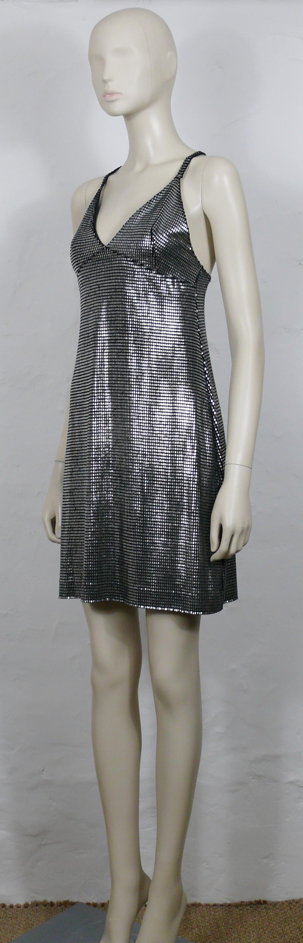PACO RABANNE Silver Foil Grid Dress For Sale 2